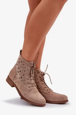 Clearance Damskie buty S.Barski Sznurowane Botki Z Ażurowym Wzorem S.Barski HY51-136 Beżowe Beżowy