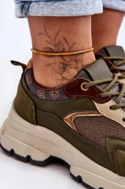 Damskie Boto Sznurowane Buty Sportowe Na Platformie Zielone Escape