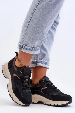 Damskie Boto Sznurowane Buty Sportowe Na Platformie Czarne Escape