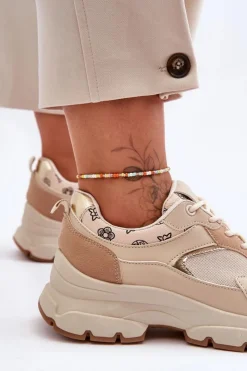 Boto Sneakersy Damskie*Sznurowane Buty Sportowe Na Platformie Beżowe Escape