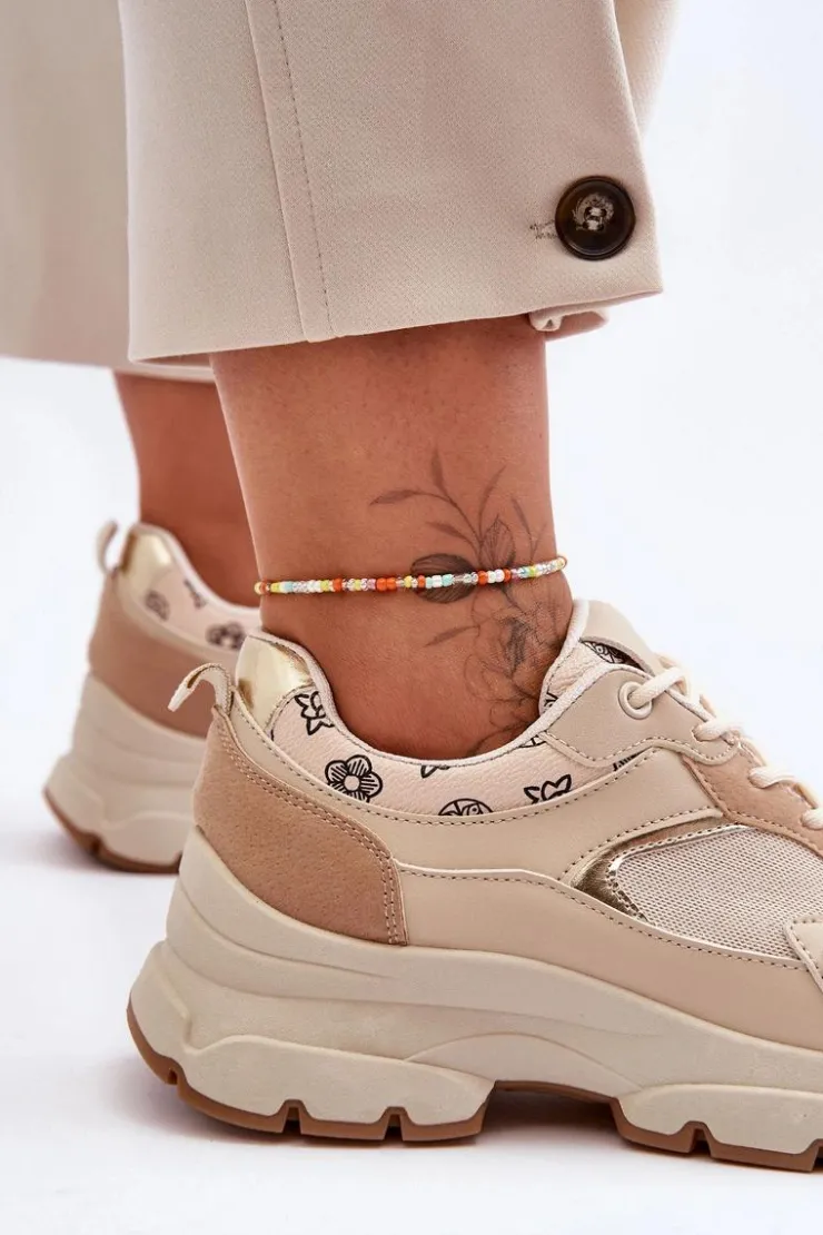 Boto Sneakersy Damskie*Sznurowane Buty Sportowe Na Platformie Beżowe Escape