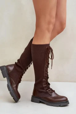 Sale Boto Sznurowane Kozaki Z Elastyczną Cholewką Brązowe Vamilena
