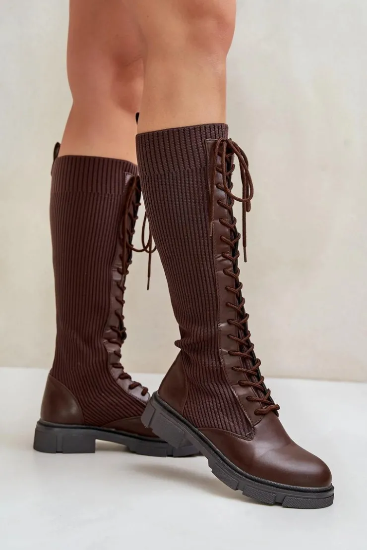 Sale Boto Sznurowane Kozaki Z Elastyczną Cholewką Brązowe Vamilena