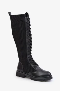 Boto Kozaki Ocieplane|Kozaki Wiosenne*Sznurowane Kozaki Z Elastyczną Cholewką Czarne Vamilena Czarny