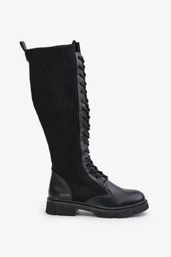 Boto Kozaki Ocieplane|Kozaki Wiosenne*Sznurowane Kozaki Z Elastyczną Cholewką Czarne Vamilena Czarny