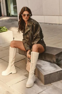 Best Boto Sznurowane Ocieplane Kozaki Glany Przed Kolano Beżowe Bergdis