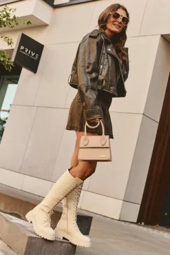 Best Boto Sznurowane Ocieplane Kozaki Glany Przed Kolano Beżowe Bergdis