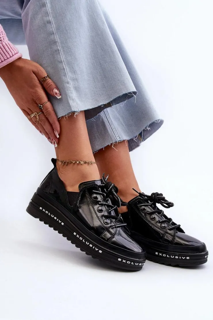 Damskie buty S.Barski Półbuty Skórzane*Sznurowane Półbuty Damskie Na Platformie Skóra Naturalna S.Barski LR620 Czarne Czarny