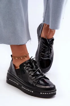 Damskie buty S.Barski Półbuty Skórzane*Sznurowane Półbuty Damskie Na Platformie Skóra Naturalna S.Barski LR620 Czarne Czarny