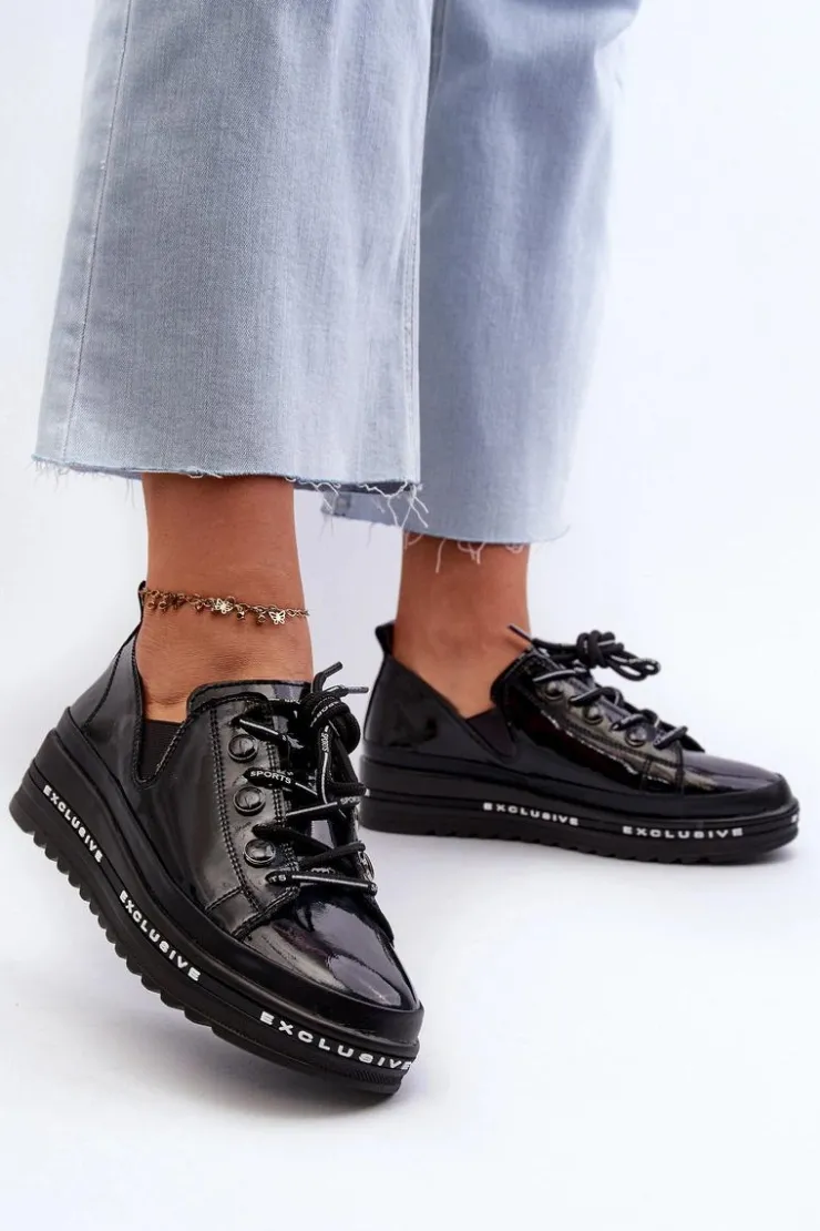 Damskie buty S.Barski Półbuty Skórzane*Sznurowane Półbuty Damskie Na Platformie Skóra Naturalna S.Barski LR620 Czarne Czarny