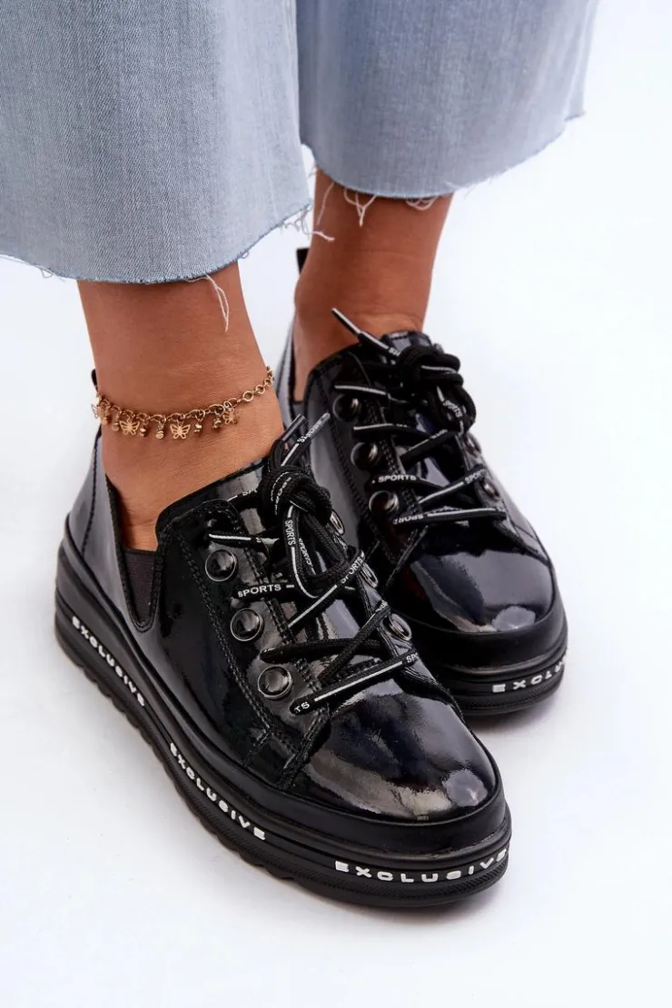 Damskie buty S.Barski Półbuty Skórzane*Sznurowane Półbuty Damskie Na Platformie Skóra Naturalna S.Barski LR620 Czarne Czarny