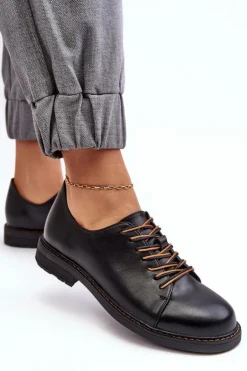 Damskie Buty damskie Vinceza Sznurowane Skórzane Damskie Półbuty Czarne Nakera