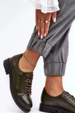 Buty damskie Vinceza Sznurowane Skórzane Damskie Półbuty Ciemnozielone Nakera