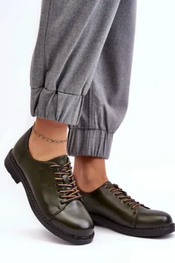 Buty damskie Vinceza Sznurowane Skórzane Damskie Półbuty Ciemnozielone Nakera