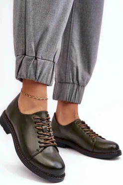 Buty damskie Vinceza Sznurowane Skórzane Damskie Półbuty Ciemnozielone Nakera