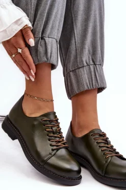 Buty damskie Vinceza Sznurowane Skórzane Damskie Półbuty Ciemnozielone Nakera