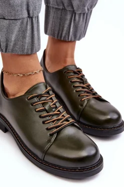 Buty damskie Vinceza Sznurowane Skórzane Damskie Półbuty Ciemnozielone Nakera