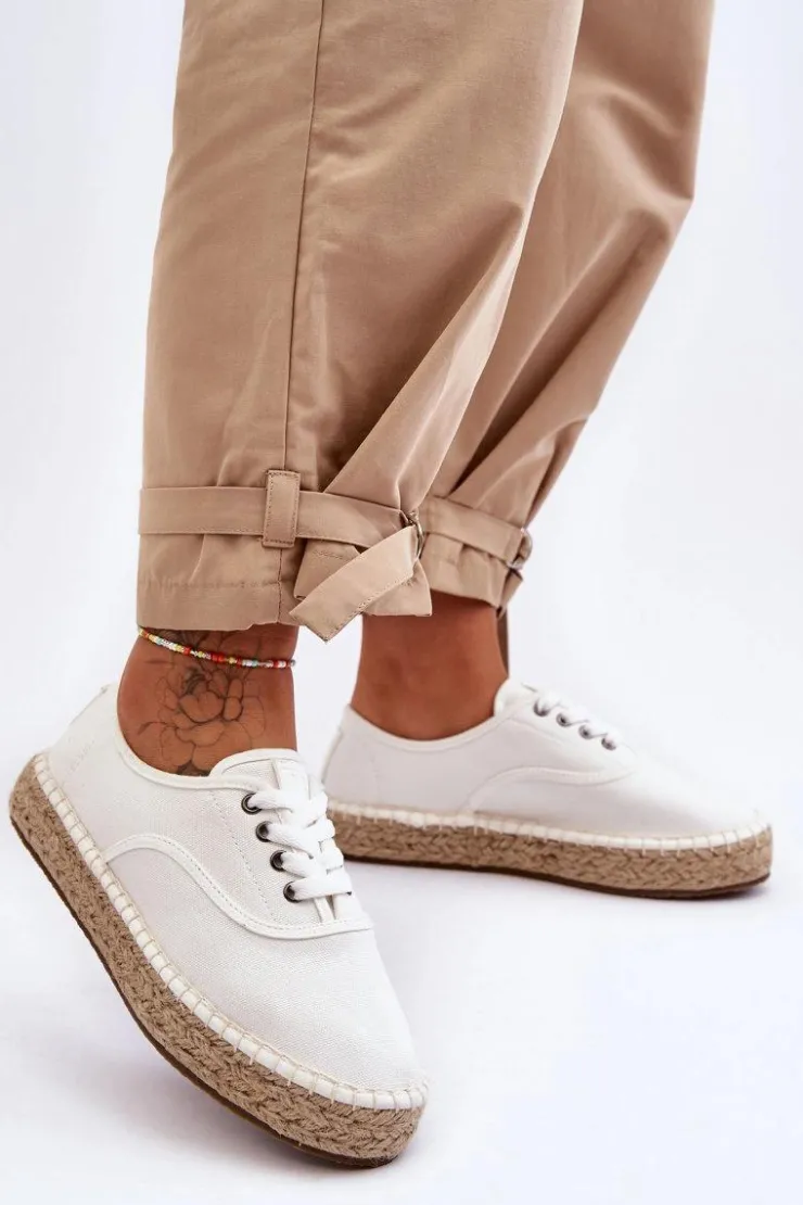 Damskie Big Star Shoes Sznurowane Trampki Espadryle Big Star LL274833 Białe