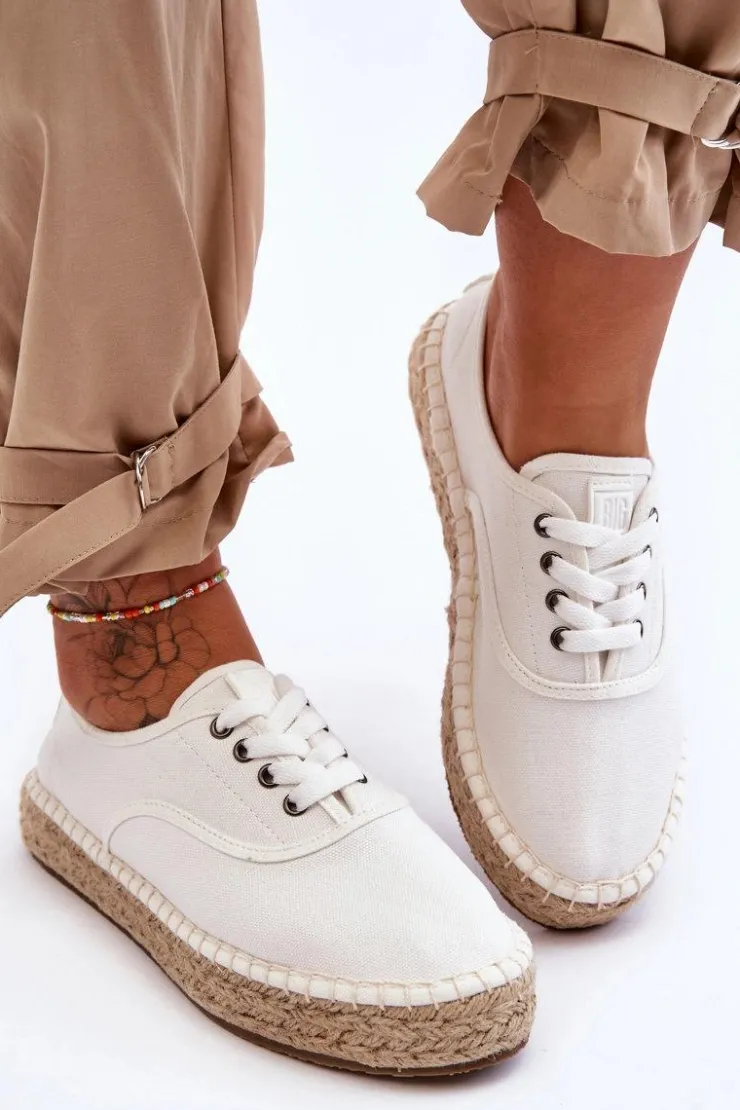 Damskie Big Star Shoes Sznurowane Trampki Espadryle Big Star LL274833 Białe