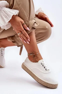 Damskie Big Star Shoes Sznurowane Trampki Espadryle Big Star LL274833 Białe