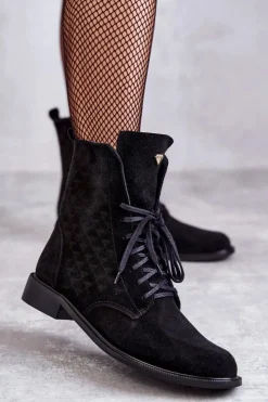 Boto Botki Wiosenne|Botki Sznurowane*Sznurowane Zamszowe Botki Nicole 2751 Czarne
