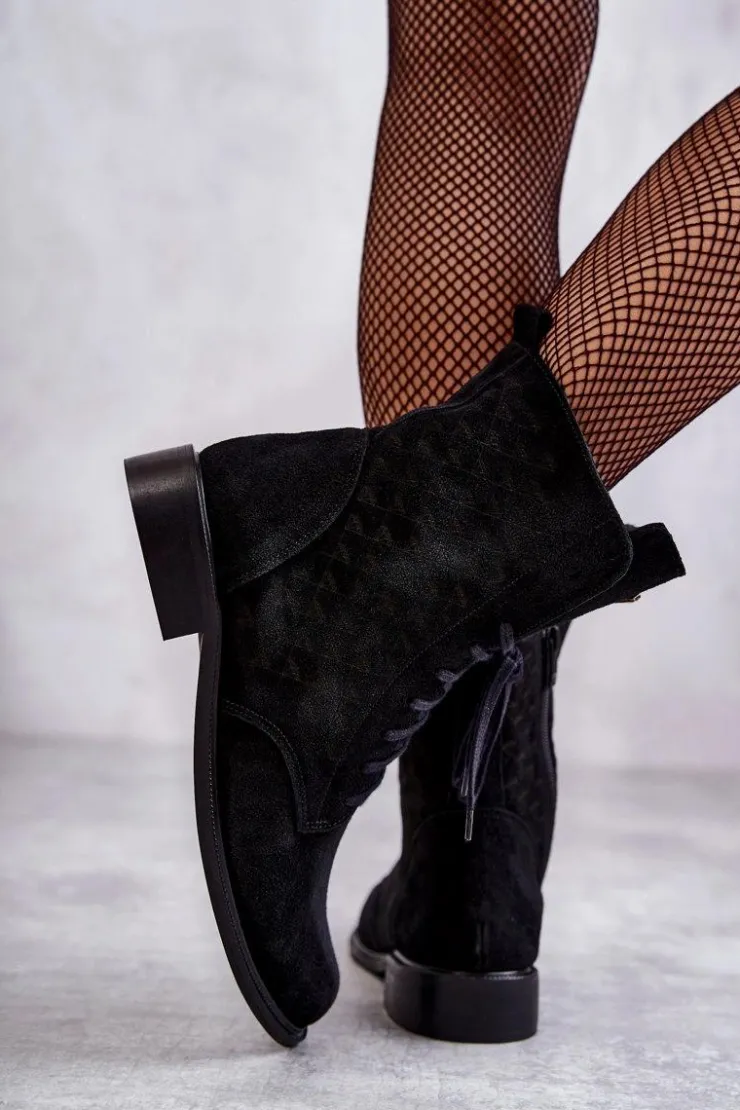 Boto Botki Wiosenne|Botki Sznurowane*Sznurowane Zamszowe Botki Nicole 2751 Czarne