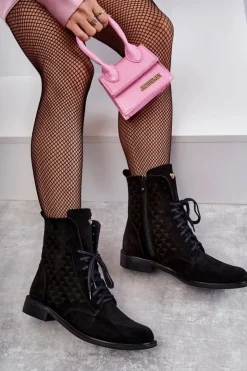 Boto Botki Wiosenne|Botki Sznurowane*Sznurowane Zamszowe Botki Nicole 2751 Czarne