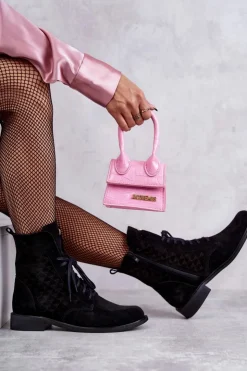 Boto Botki Wiosenne|Botki Sznurowane*Sznurowane Zamszowe Botki Nicole 2751 Czarne