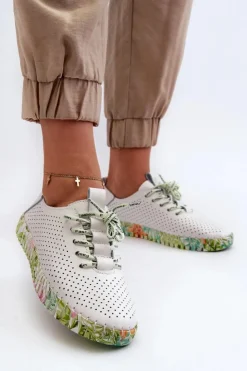 Damskie Damskie buty S.Barski Sznurowe Półbuty Damskie Ze Skóry Naturalnej Białe Farnalea