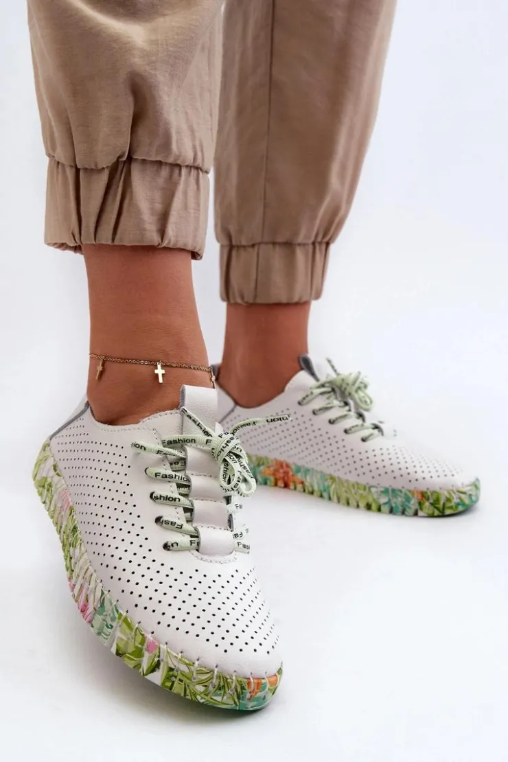 Damskie Damskie buty S.Barski Sznurowe Półbuty Damskie Ze Skóry Naturalnej Białe Farnalea