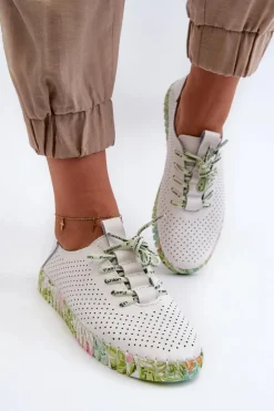 Damskie Damskie buty S.Barski Sznurowe Półbuty Damskie Ze Skóry Naturalnej Białe Farnalea