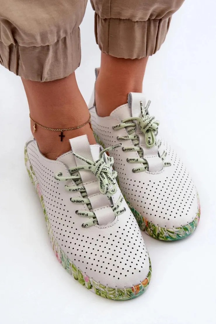 Damskie Damskie buty S.Barski Sznurowe Półbuty Damskie Ze Skóry Naturalnej Białe Farnalea