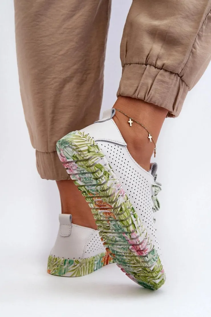 Damskie Damskie buty S.Barski Sznurowe Półbuty Damskie Ze Skóry Naturalnej Białe Farnalea