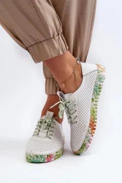 Damskie Damskie buty S.Barski Sznurowe Półbuty Damskie Ze Skóry Naturalnej Białe Farnalea