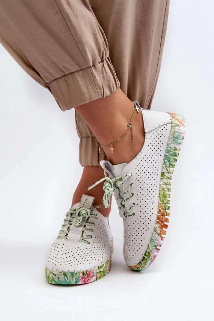 Damskie Damskie buty S.Barski Sznurowe Półbuty Damskie Ze Skóry Naturalnej Białe Farnalea