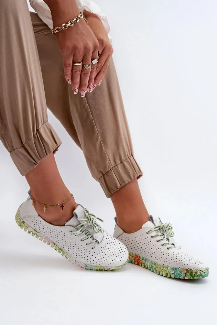 Damskie Damskie buty S.Barski Sznurowe Półbuty Damskie Ze Skóry Naturalnej Białe Farnalea