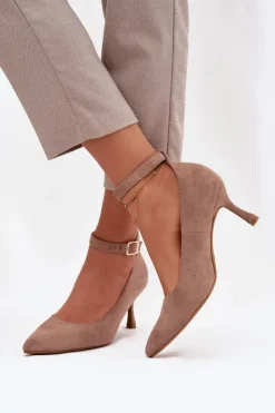 Boto Czółenka Klasyczne*Szpilki Czółenka Z Eko Zamszu Ciemnobeżowe Devoria Beżowy