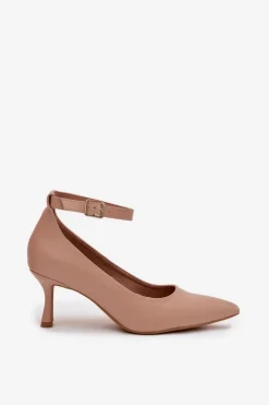 Damskie Boto Szpilki Czółenka Z Paskiem Ciemnobeżowe Perrine