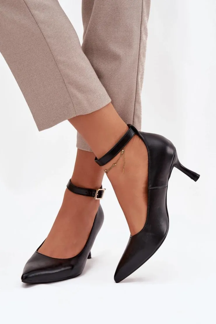 Boto Czółenka Klasyczne*Szpilki Czółenka Z Paskiem Czarne Perrine Czarny