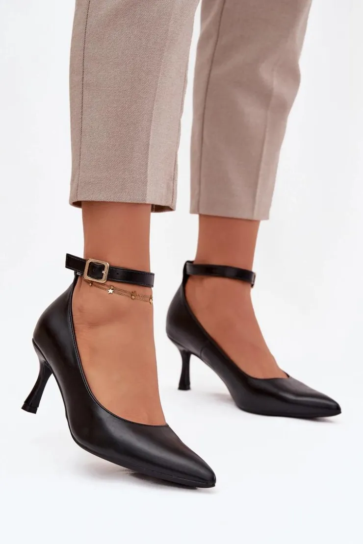 Boto Czółenka Klasyczne*Szpilki Czółenka Z Paskiem Czarne Perrine Czarny