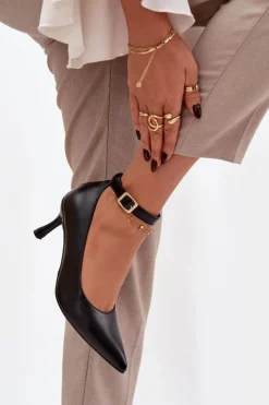 Boto Czółenka Klasyczne*Szpilki Czółenka Z Paskiem Czarne Perrine Czarny