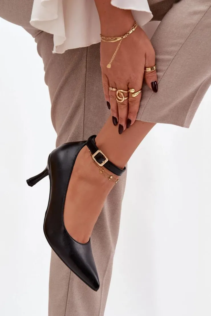 Boto Czółenka Klasyczne*Szpilki Czółenka Z Paskiem Czarne Perrine Czarny