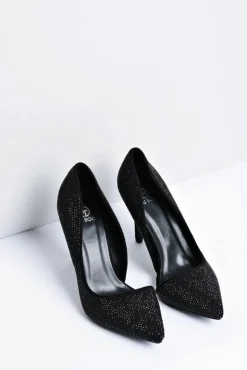 Damskie Boto Szpilki Damskie Czarne Zamszowe Cyrkonie Asymetryczne Santee