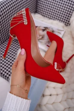 Boto Szpilki Zamszowe*Szpilki Damskie Czerwone Zamszowe Imprezowe Pacardo