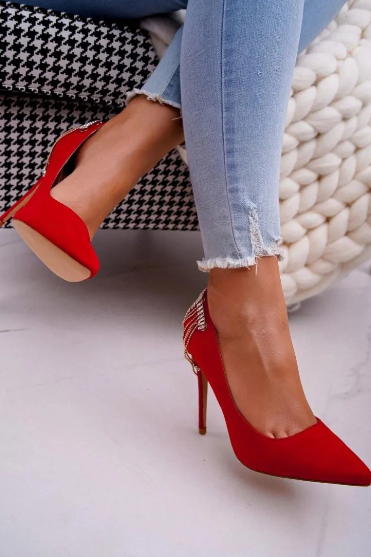 Boto Szpilki Zamszowe*Szpilki Damskie Czerwone Zamszowe Imprezowe Pacardo