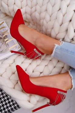 Boto Szpilki Zamszowe*Szpilki Damskie Czerwone Zamszowe Imprezowe Pacardo