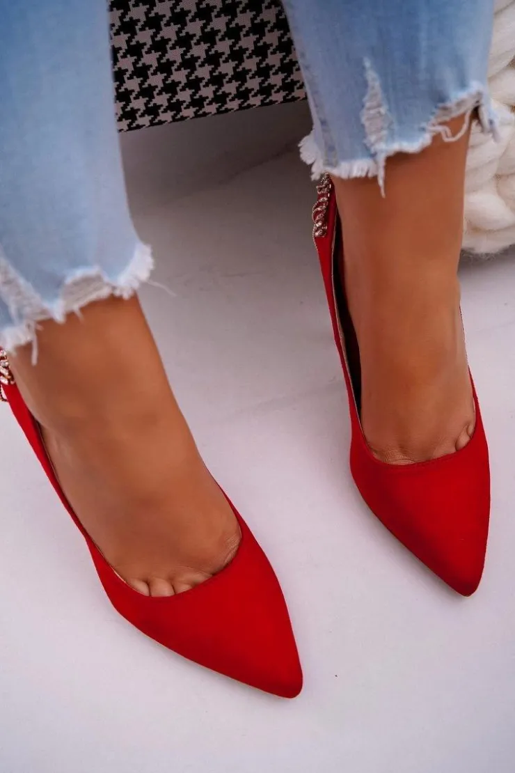 Boto Szpilki Zamszowe*Szpilki Damskie Czerwone Zamszowe Imprezowe Pacardo