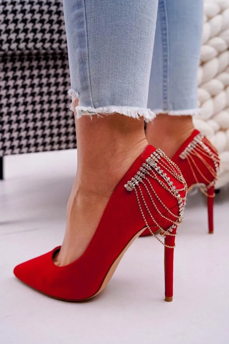 Boto Szpilki Zamszowe*Szpilki Damskie Czerwone Zamszowe Imprezowe Pacardo