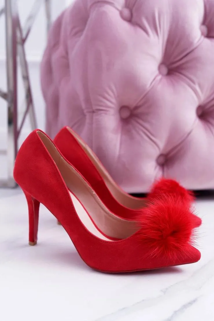 Outlet Boto Szpilki damskie Czerwone Zamszowe Lu Boo Pompon