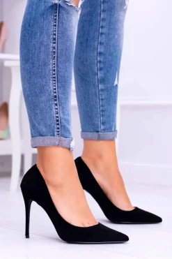 Boto Szpilki Zamszowe*Szpilki damskie Lu Boo Zamszowe Czarne W Szpic Fione